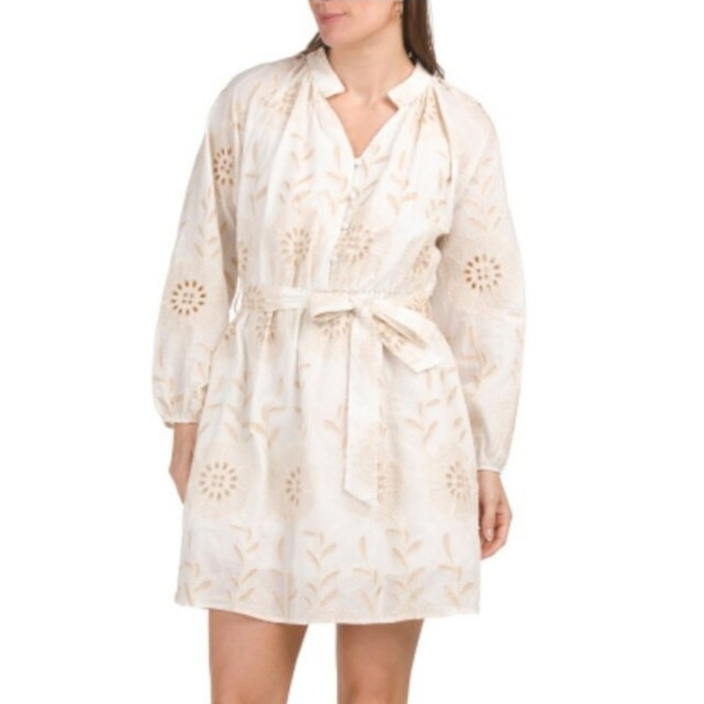 Linea Moda Italy Long Sleeves Belted Mini Dress 100% cotton, NWT Size M Italy